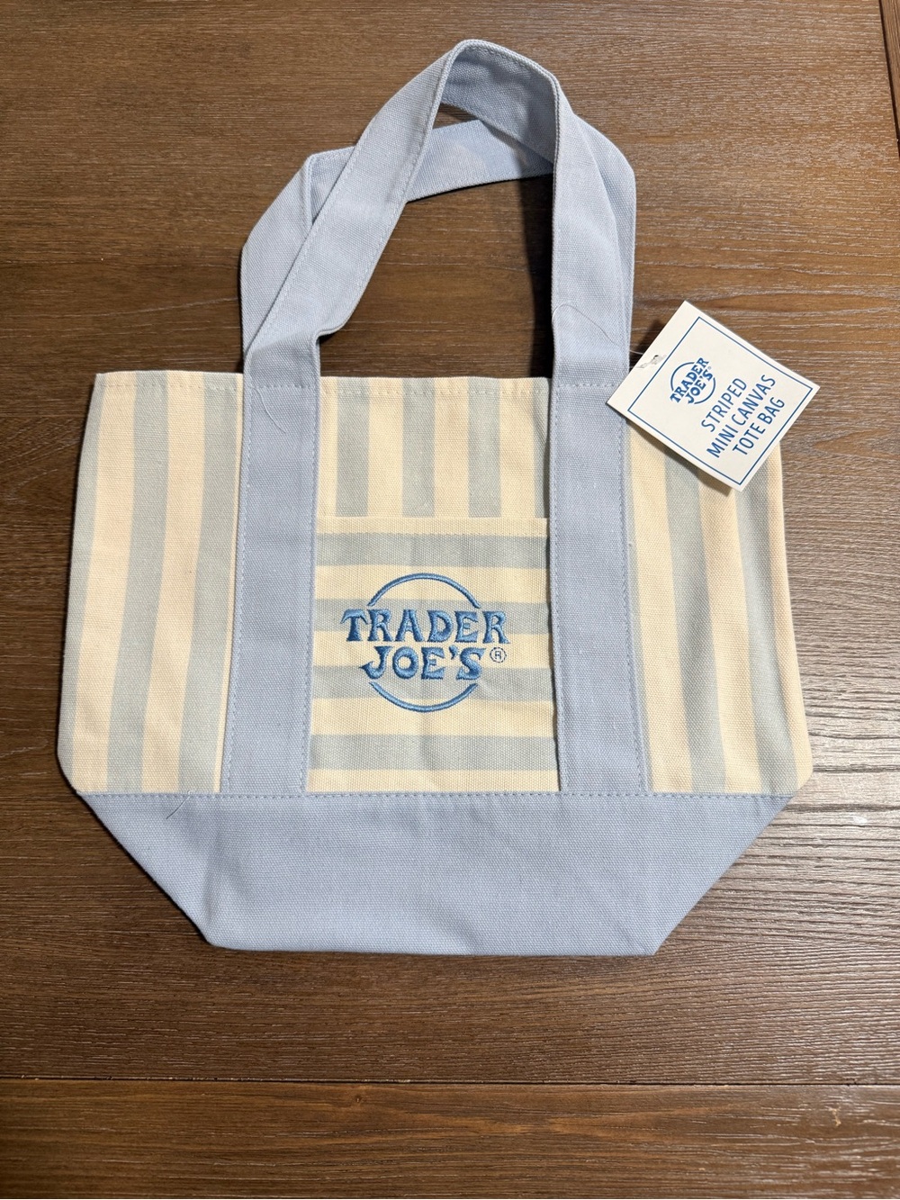 Trader Joe's Blue and Cream Striped Mini Canvas Tote